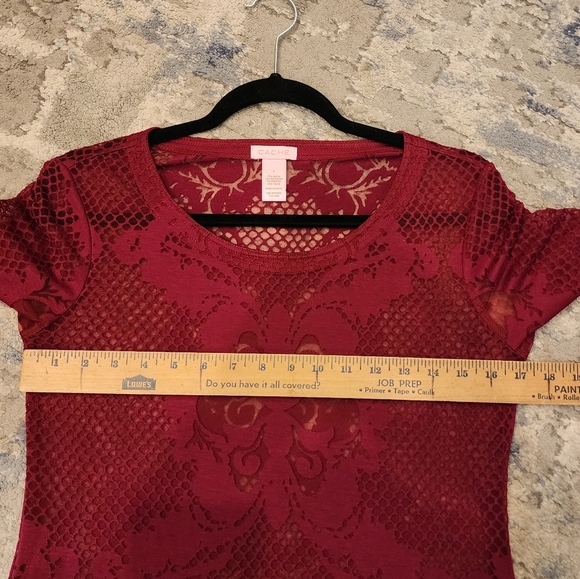 CACHE Burnout Sheer Maroon Long Sleeve Shirt Size Small - Picture 6 of 15